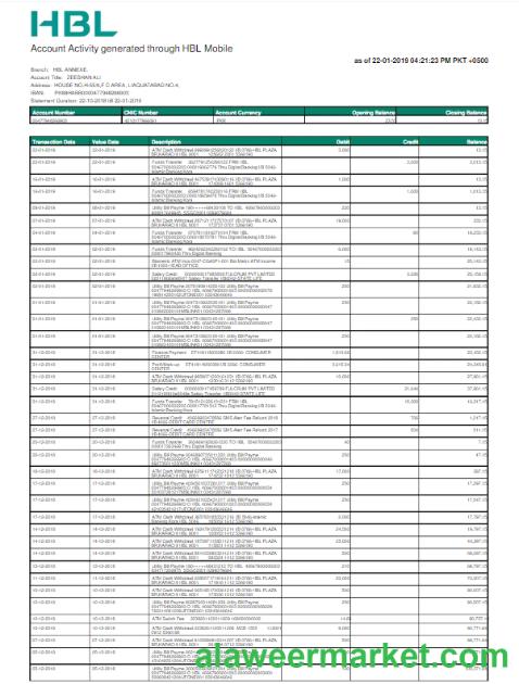 PAKISTAN HBL utility bill Word and PDF template